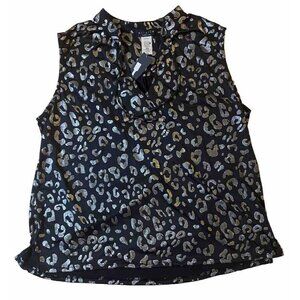 Ariella Sleeveless Black Metallic Accents Women’s Top Large V Neck Tie